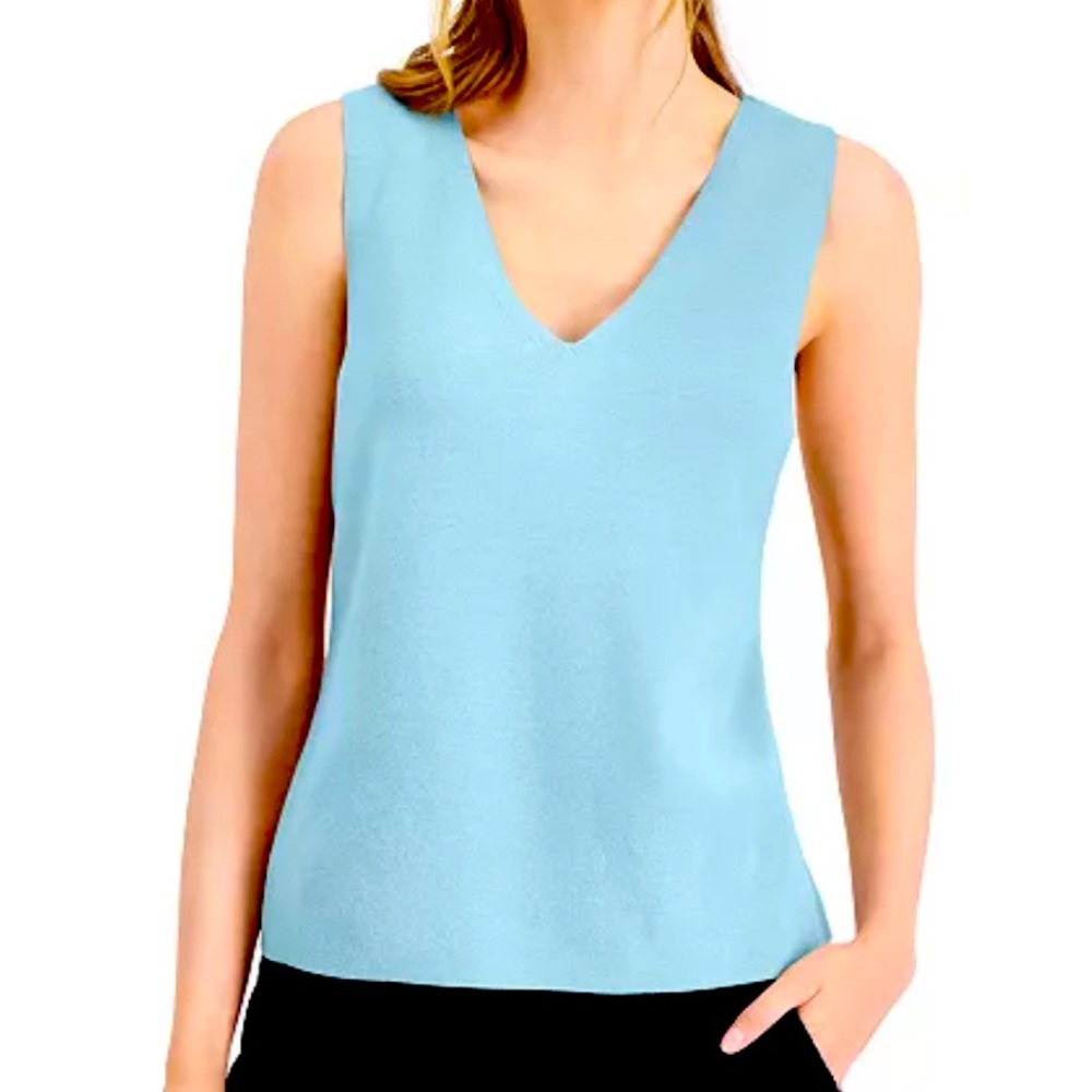 Alfani Sleeveless V-Neck Petite Sweater Women’s Aqua Blue Size Petite Large